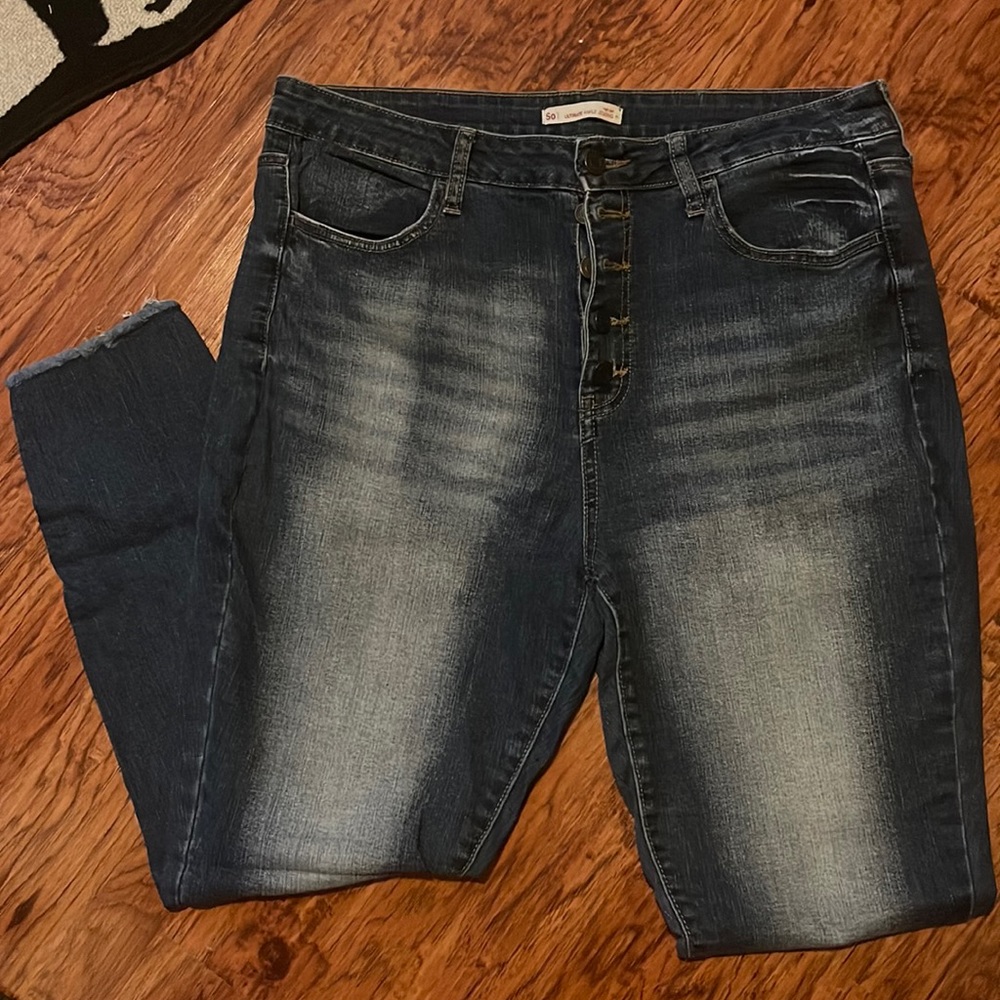 SO Dark Wash High-Rise Button-Fly Jeggings
